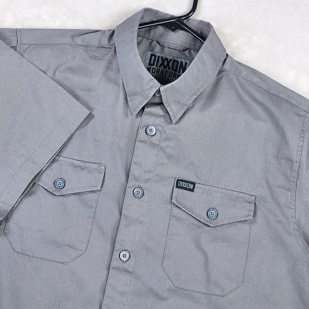Dixxon Shirt Mens Large Gray Workforce Short Sleeve Button Up Workwear Utility
